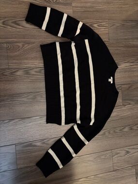 RW&CO. Black and Cream Striped Crewneck Sweater